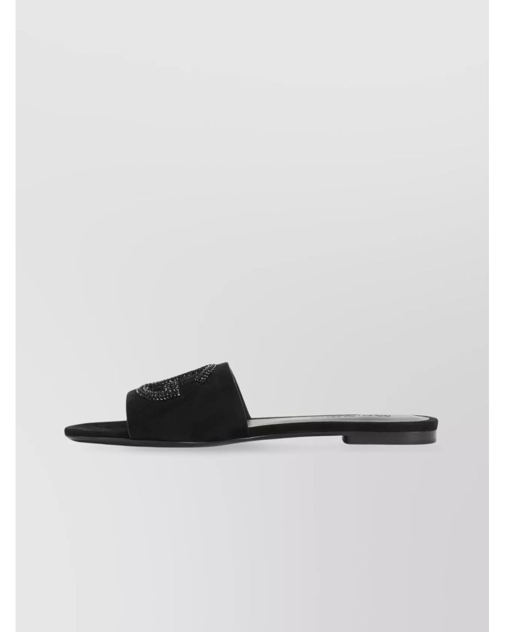 Dolce & Gabbana Black Crystal-Embellished Leather Slides
