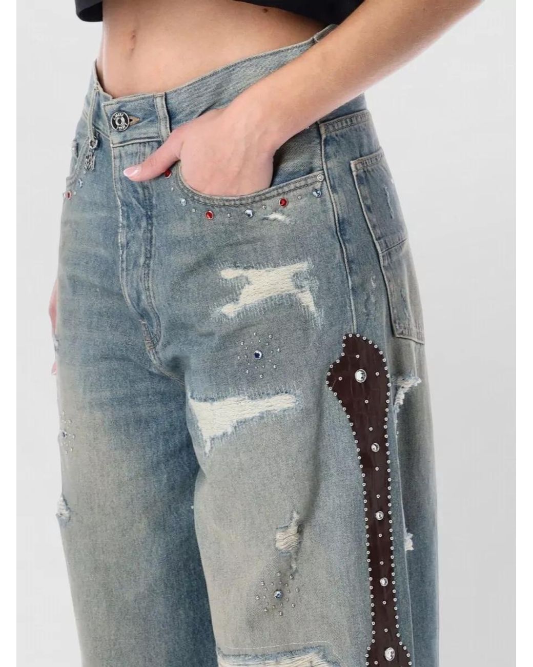 Amiri Blue Studded Wide-Leg Denim Jeans