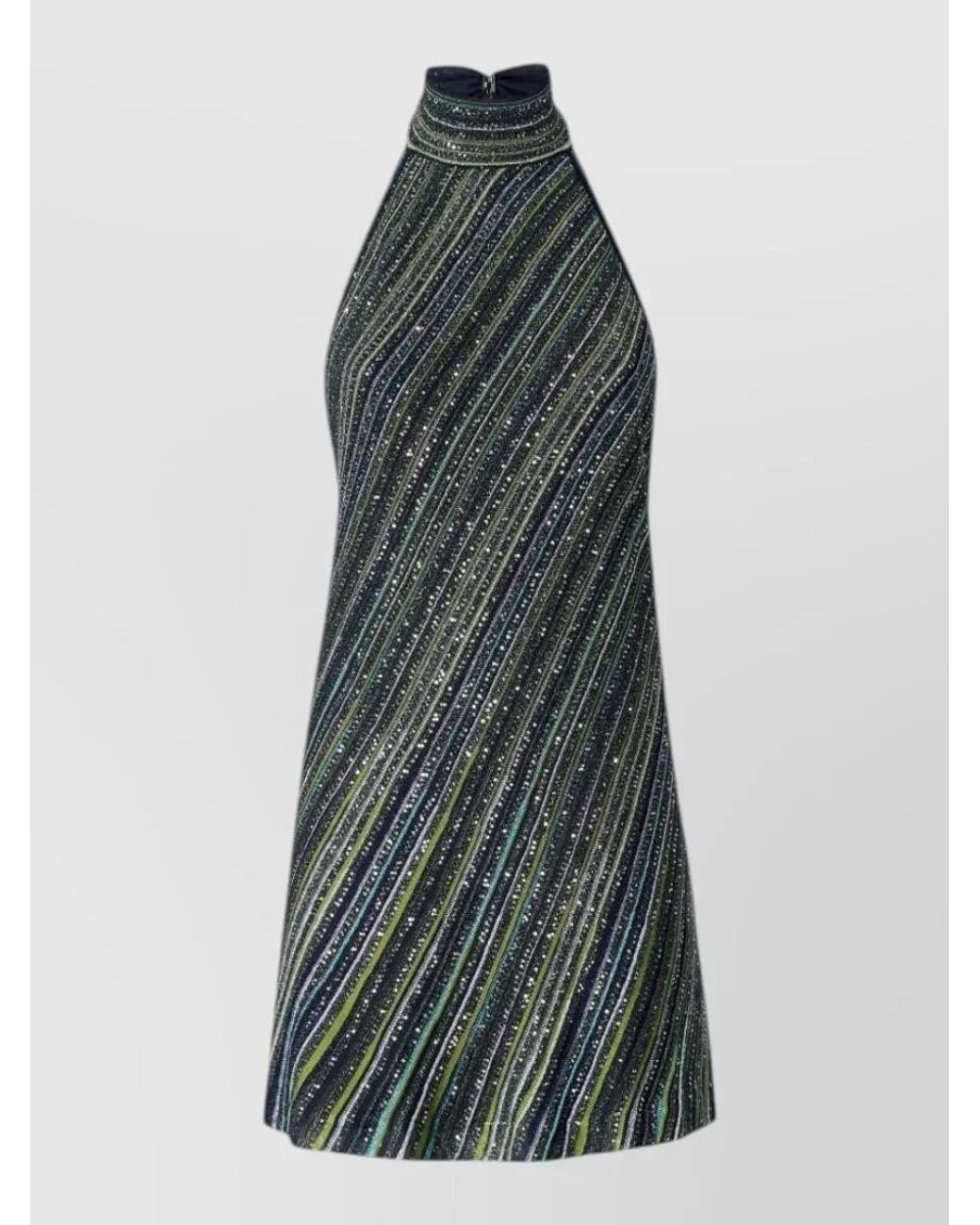 Missoni Blue Striped Sequin Halterneck Mini Dress
