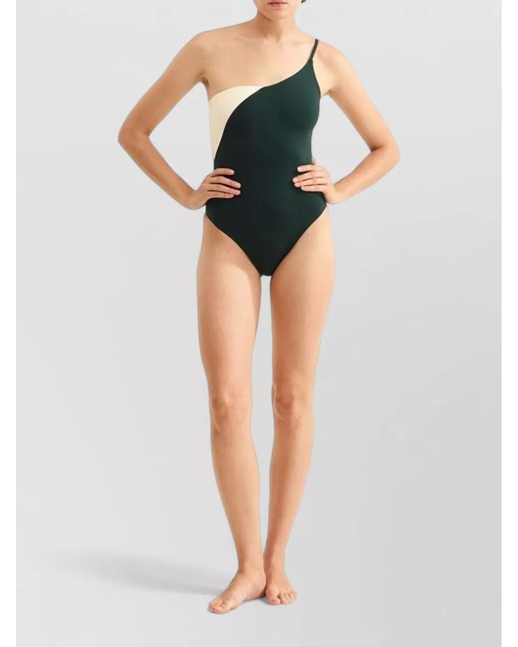 Eres Green Two-Tone One-Shoulder Swimsuit