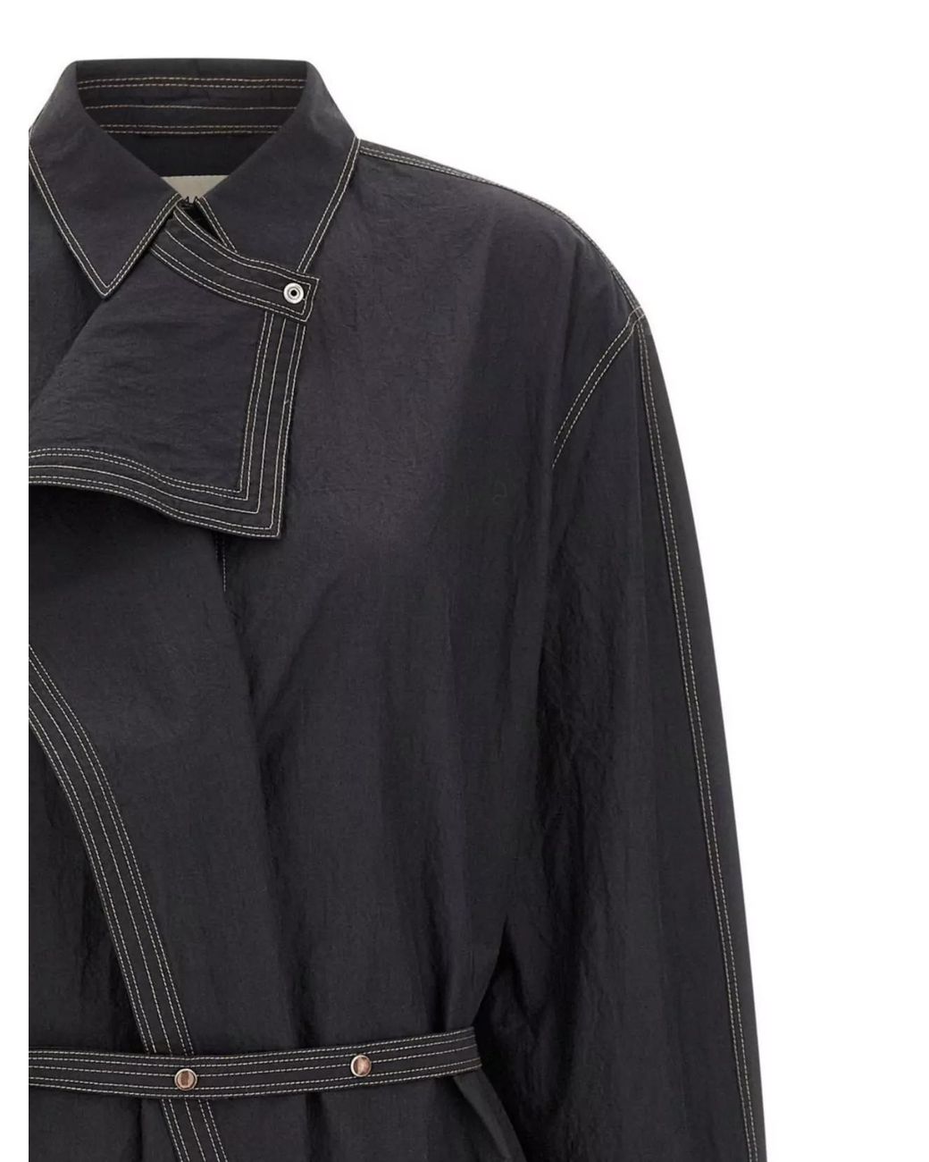 Lemaire Black Cotton Asymmetric Shirt Midi Dress