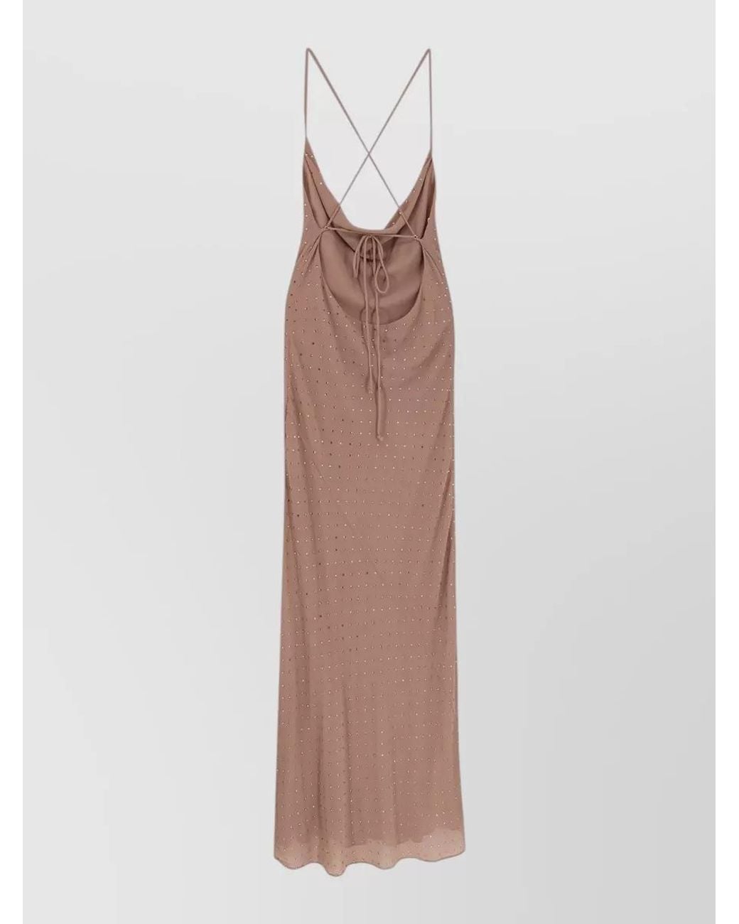 Pinko White Rhinestone-Embellished Draped Open-Back Midi Dress