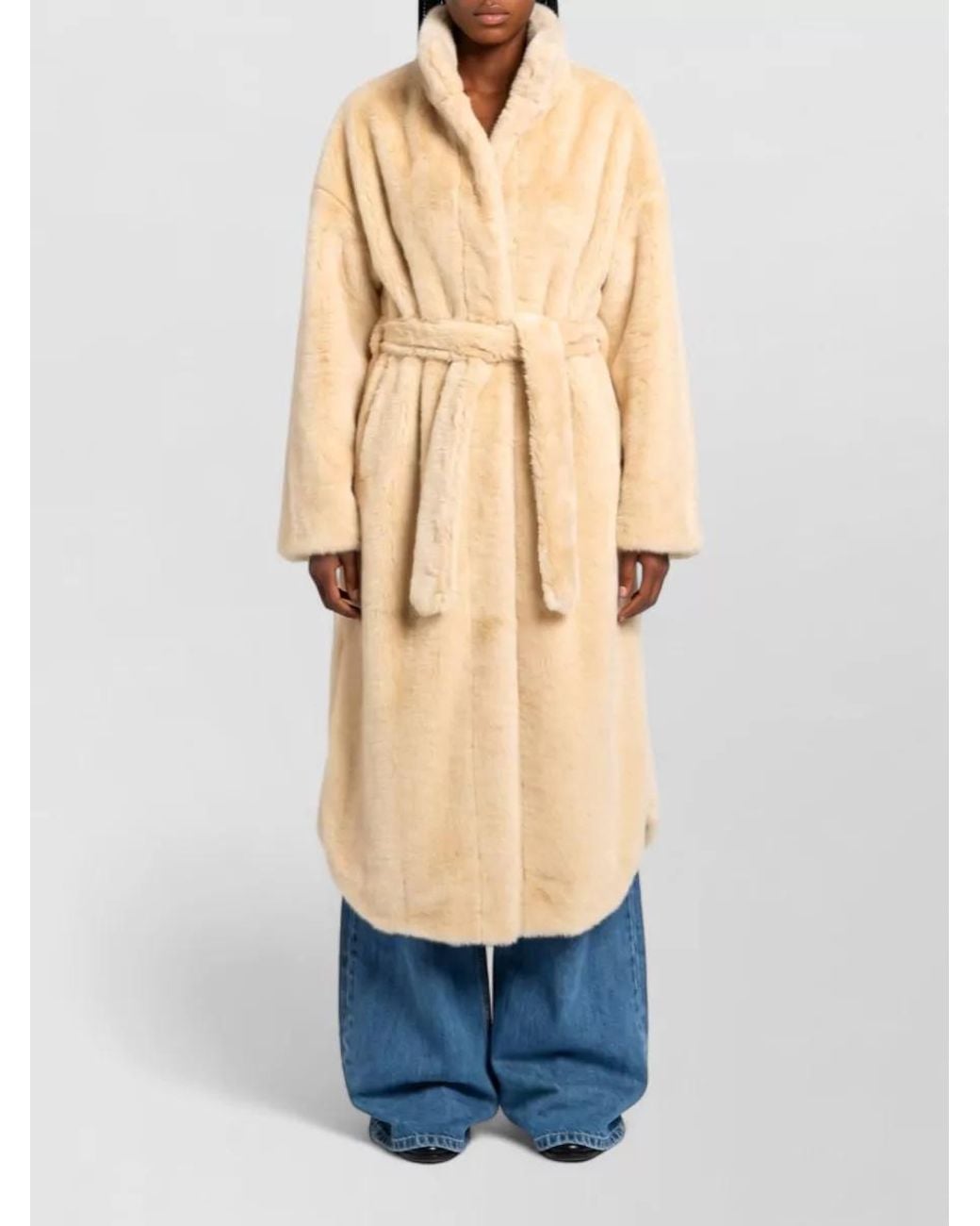 Frankie Shop Blue Ravello Faux Fur Robe Coat