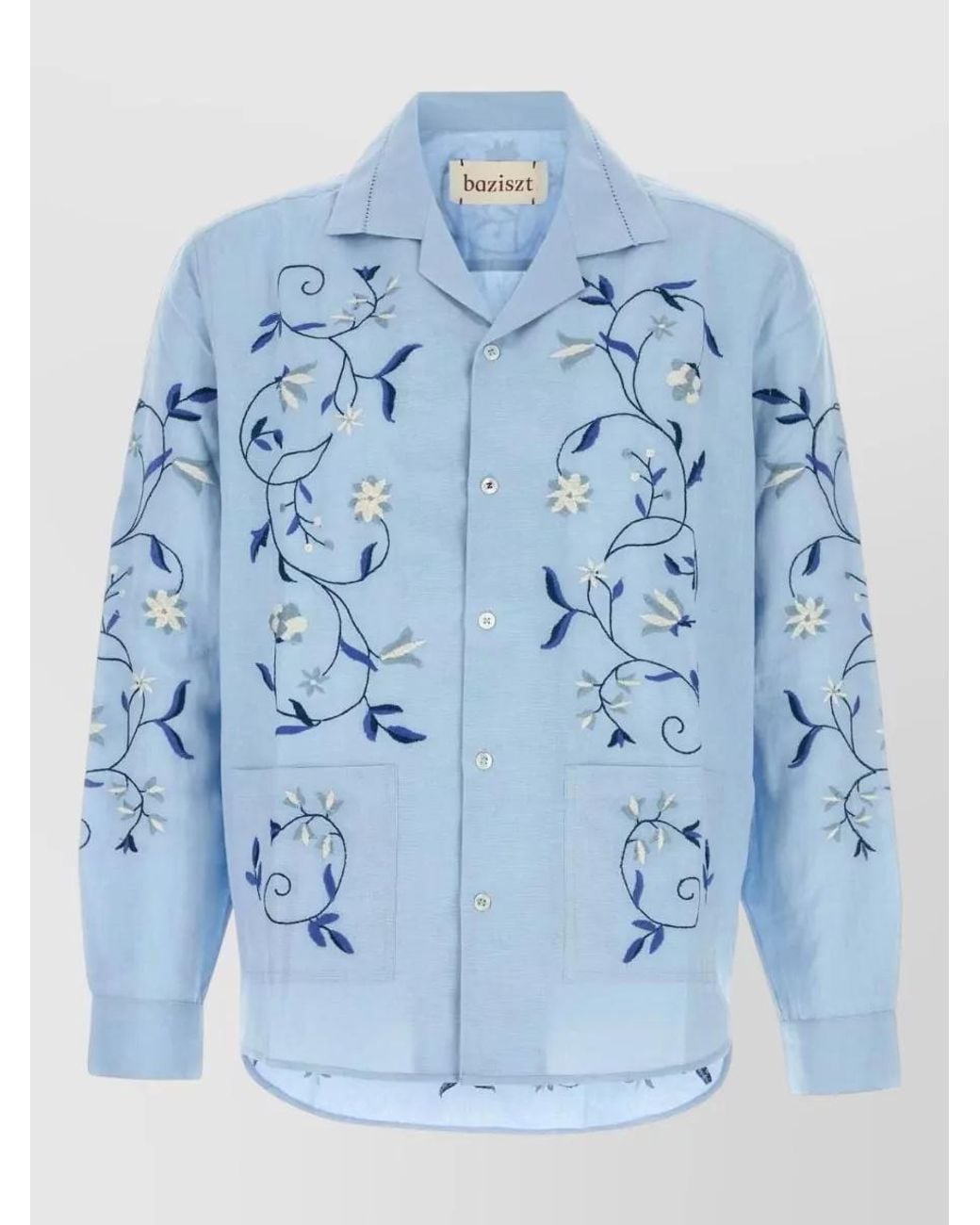 BAZISZT Blue Embroidered Cotton Blend Shirt for men