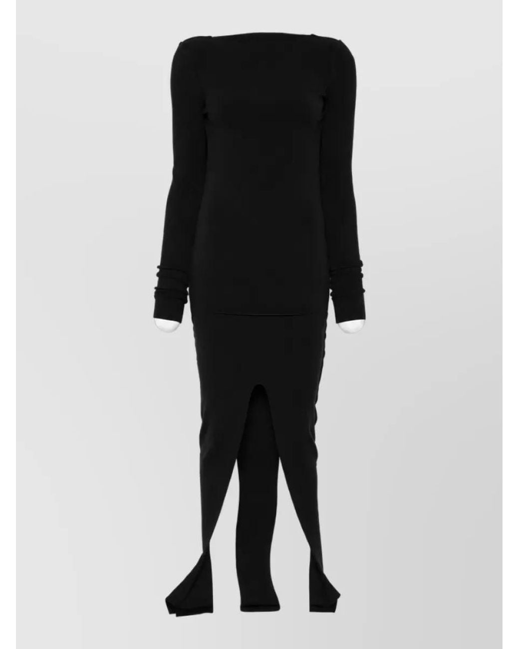 Rick Owens Black Ribbed Boat Neck Maxi Dress