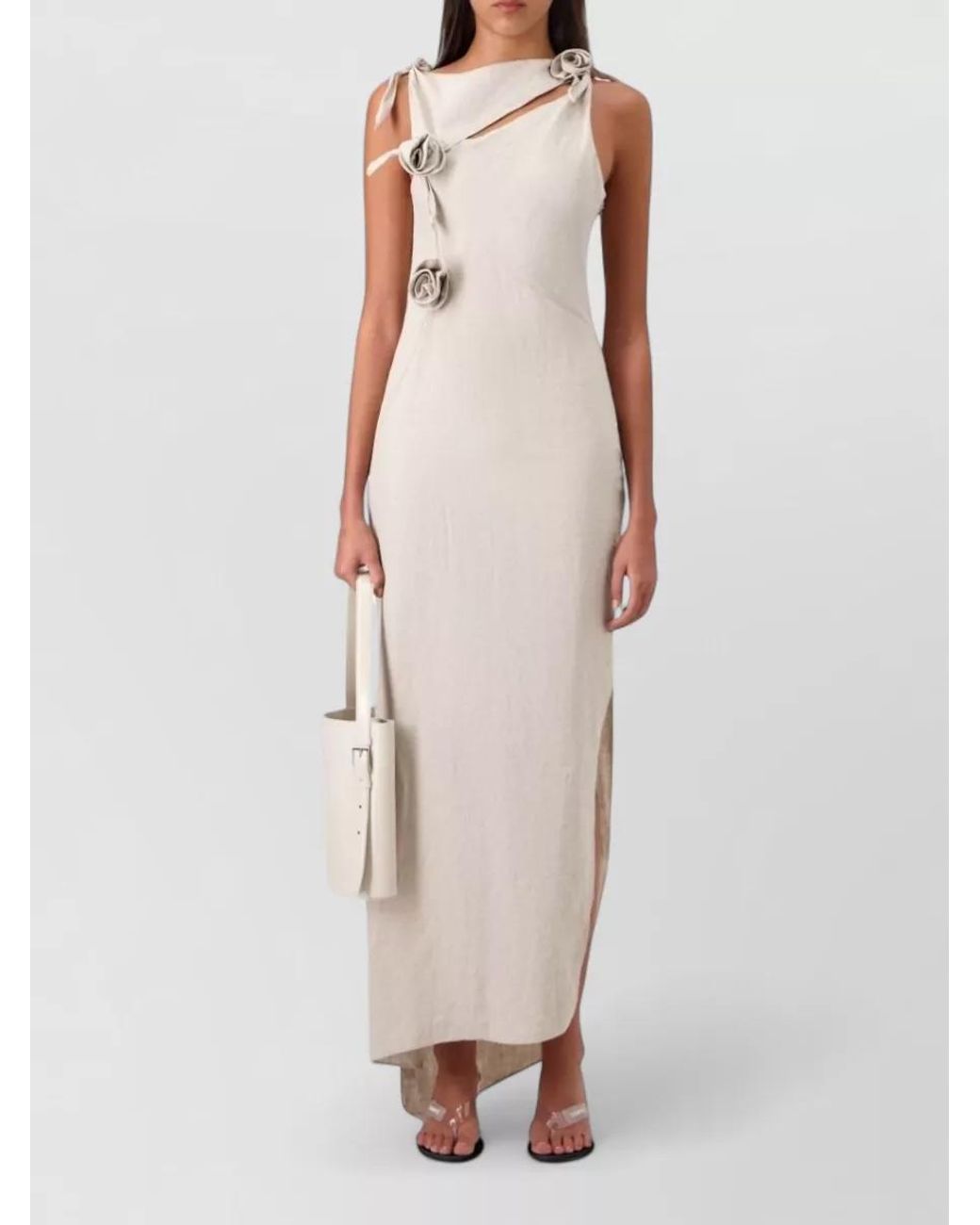 Coperni White Linen Sleeveless Asymmetric Maxi Dress
