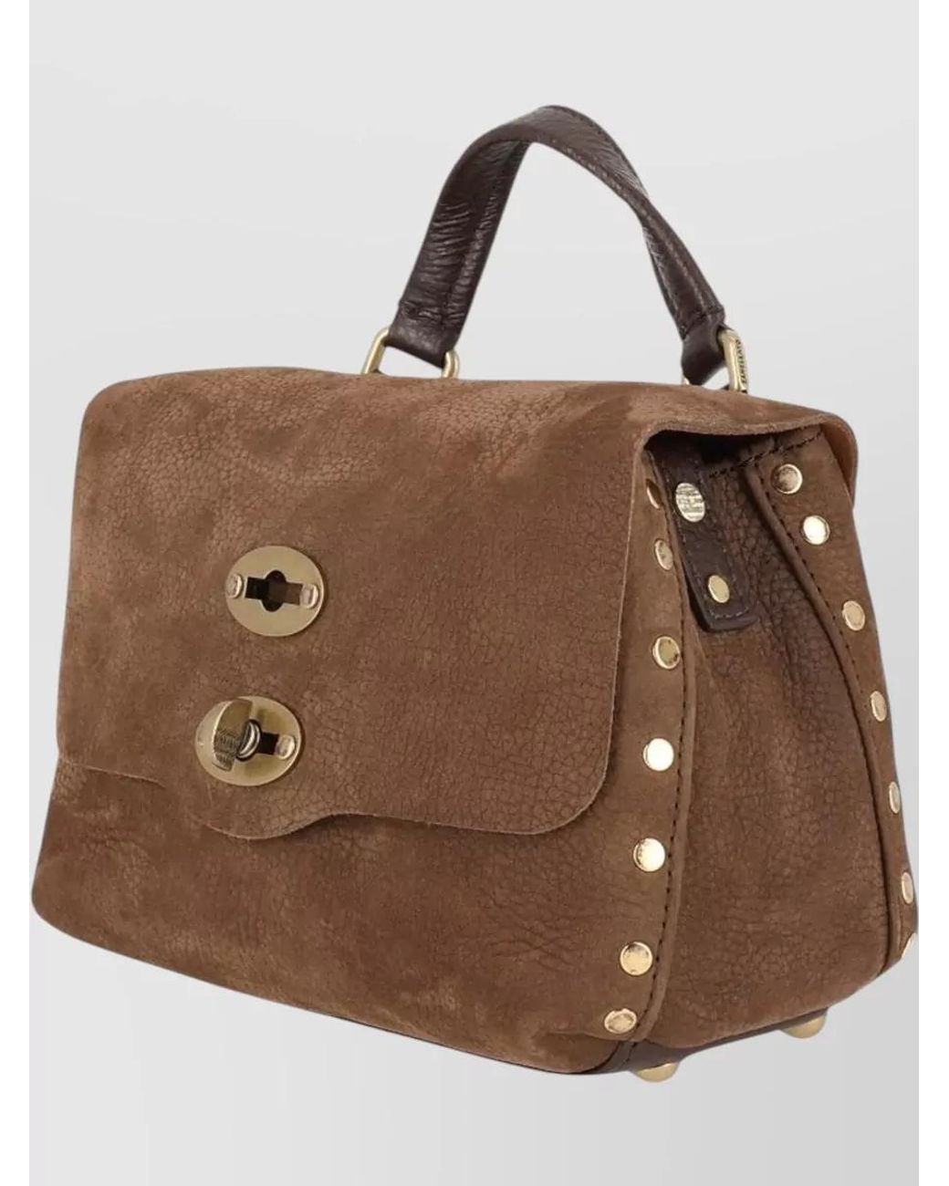 Zanellato Brown Calf Leather Studded Shoulder Bag