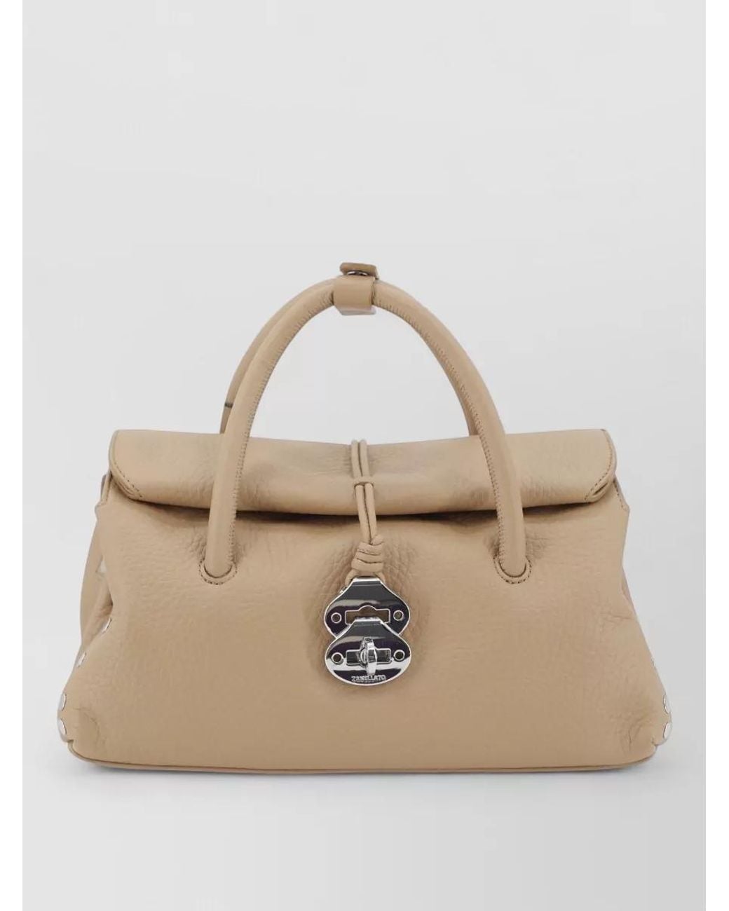 Zanellato Natural Calf Leather Studded Pebbled Tote Bag