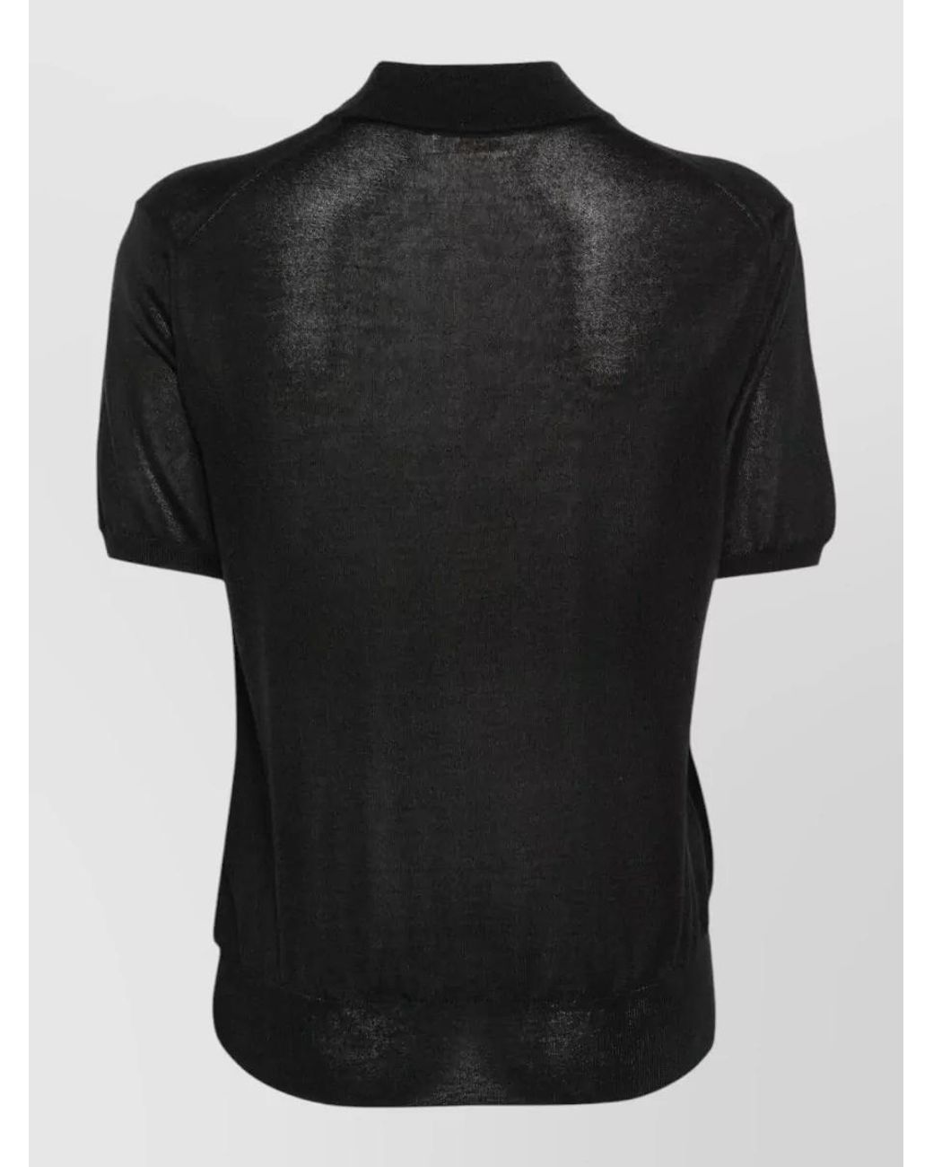 Zanone Black Cashmere Silk Short-Sleeve Turtleneck Top
