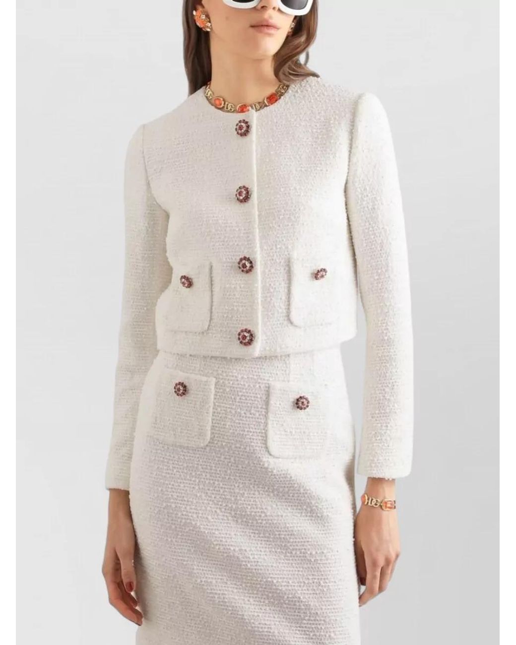 Dolce & Gabbana Natural Single-Breasted Tweed Jacket