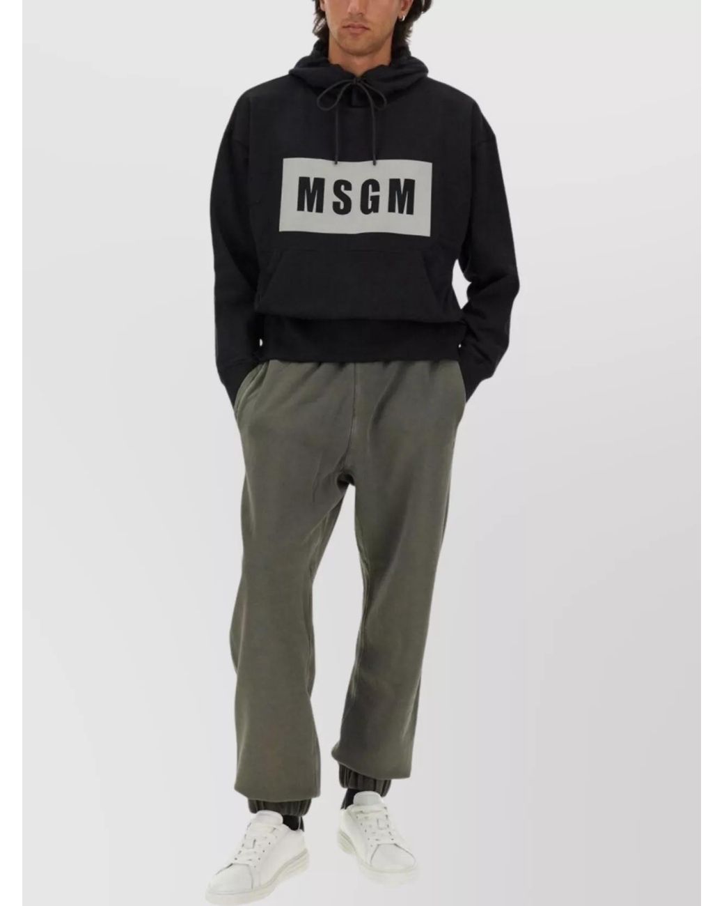 MSGM Black Cotton Logo-Print Hoodie for men