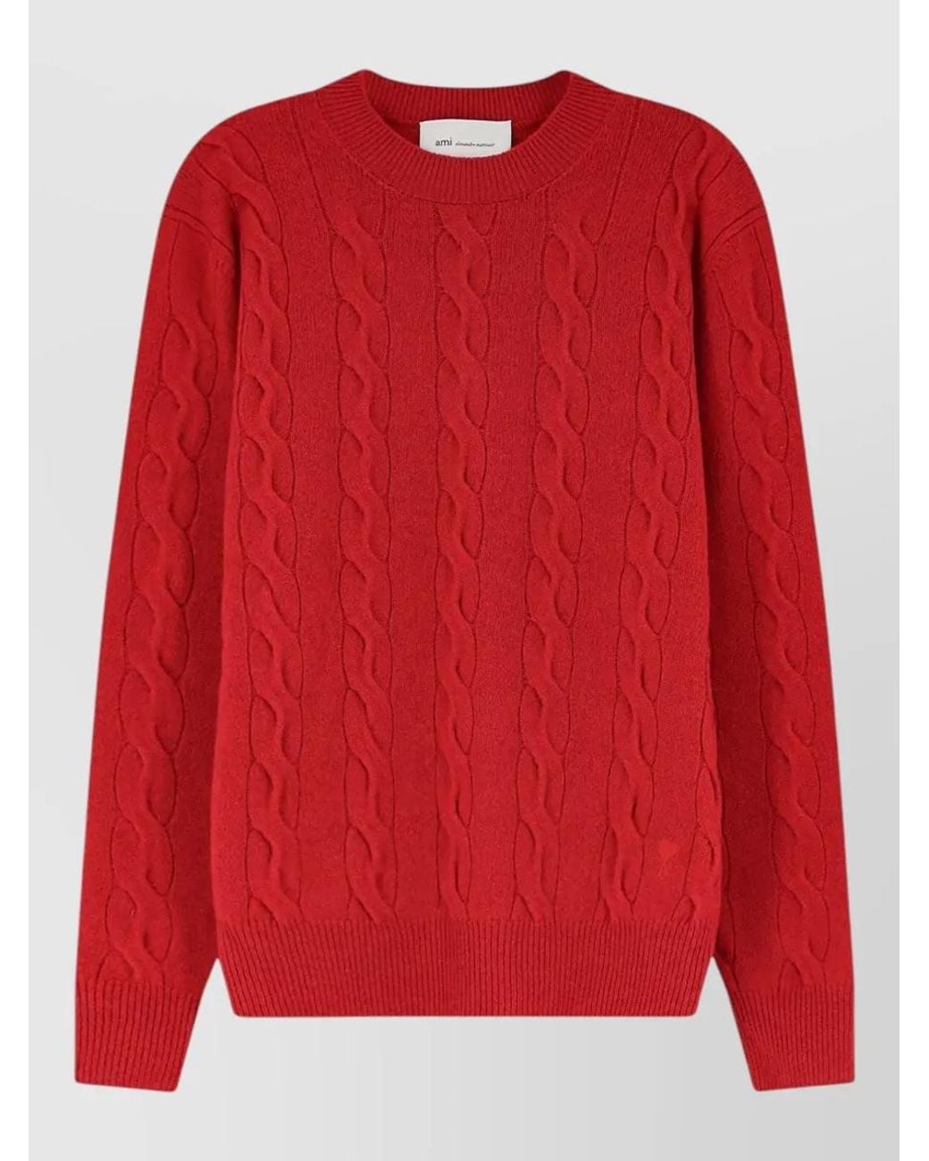 AMI Red Cable-Knit Wool Crew-Neck Sweater for men