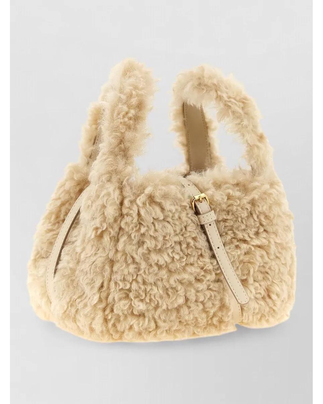Stella McCartney Natural Stella Logo Shearling Effect Tote Bag