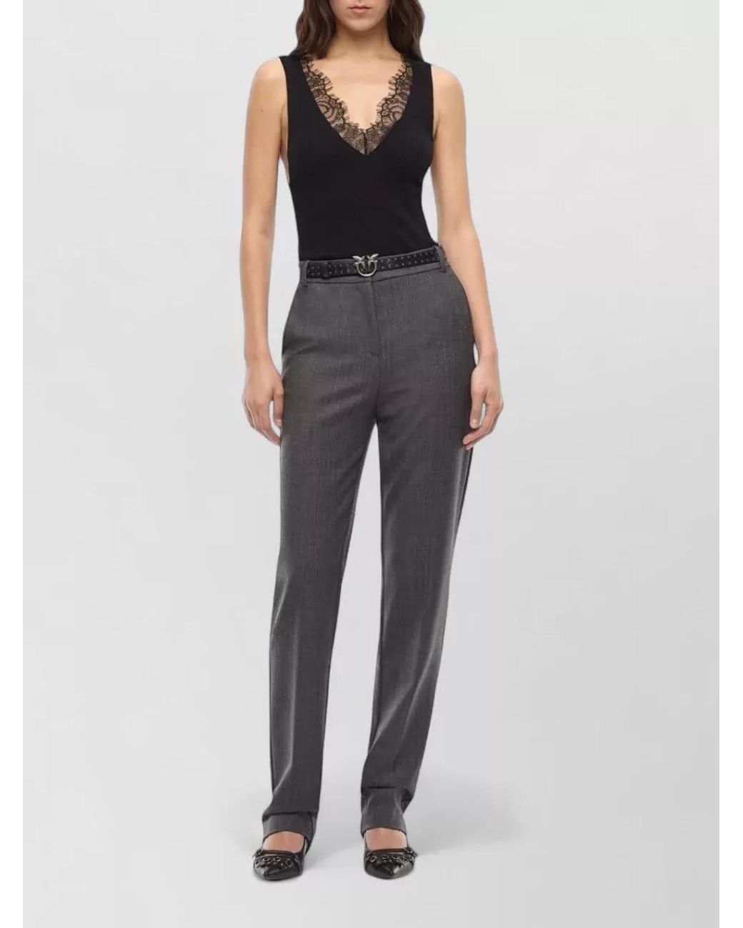 Pinko Gray Straight-Leg Tailored Trousers