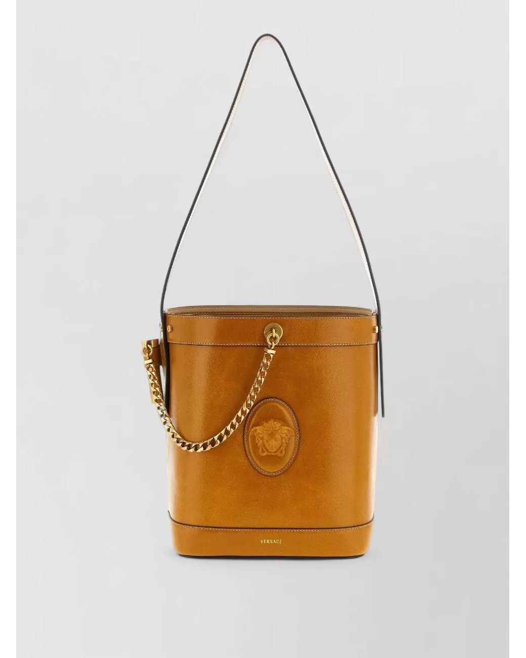 Versace White Small Leather Bucket Bag