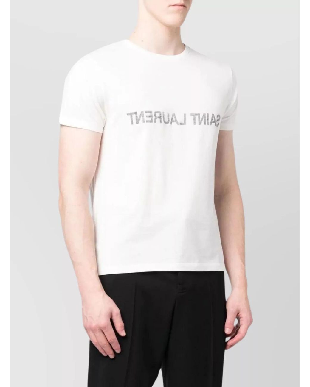Saint Laurent White Cotton Logo Print T-Shirt for men