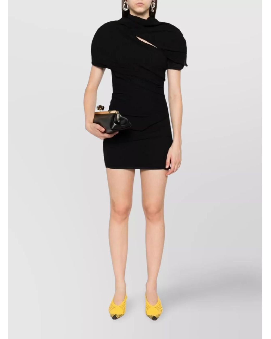 Jacquemus Black Draped Open Back High Neck Short Sleeve Mini Dress