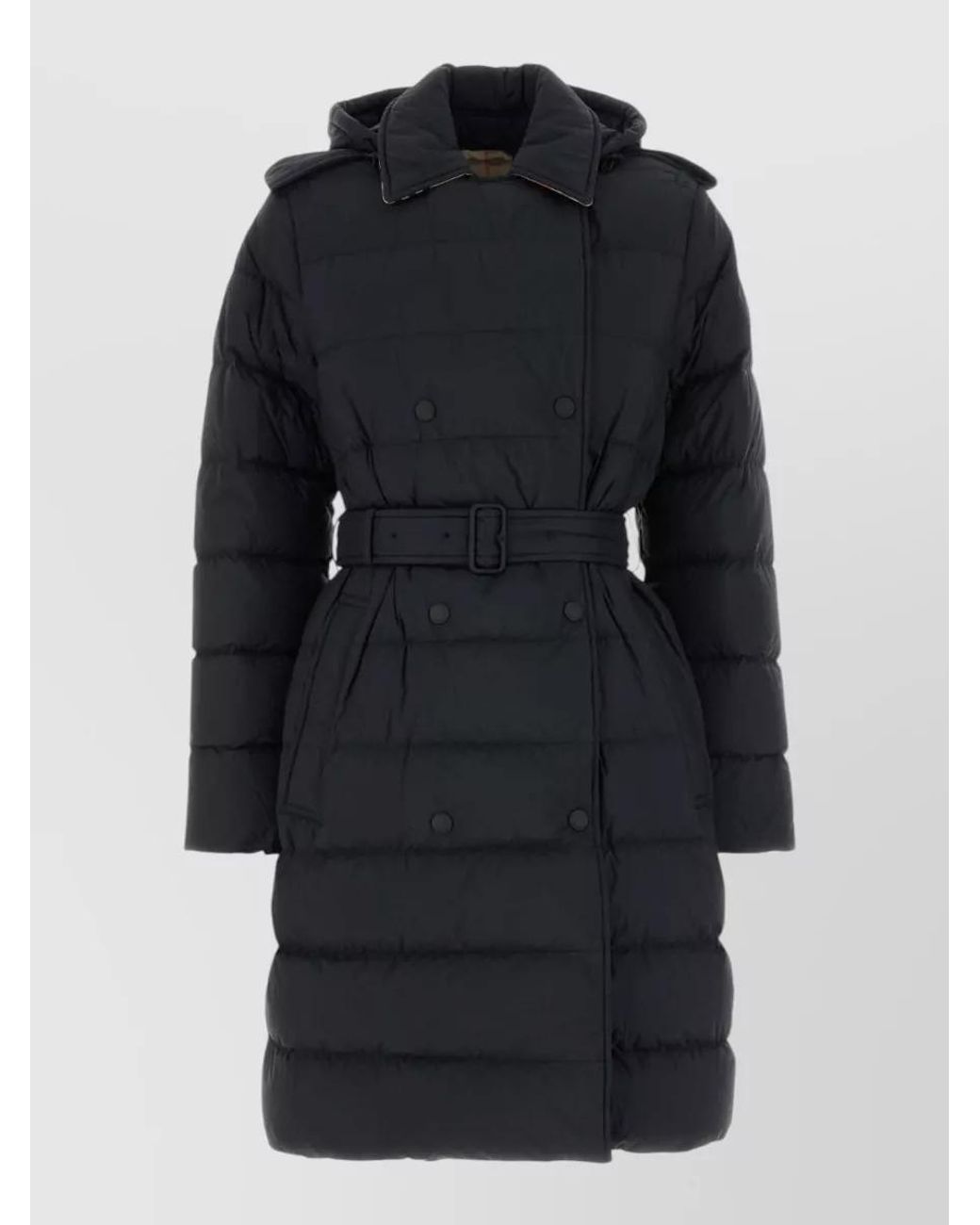 Burberry Black Down Quilted Belted Long Parka Coat