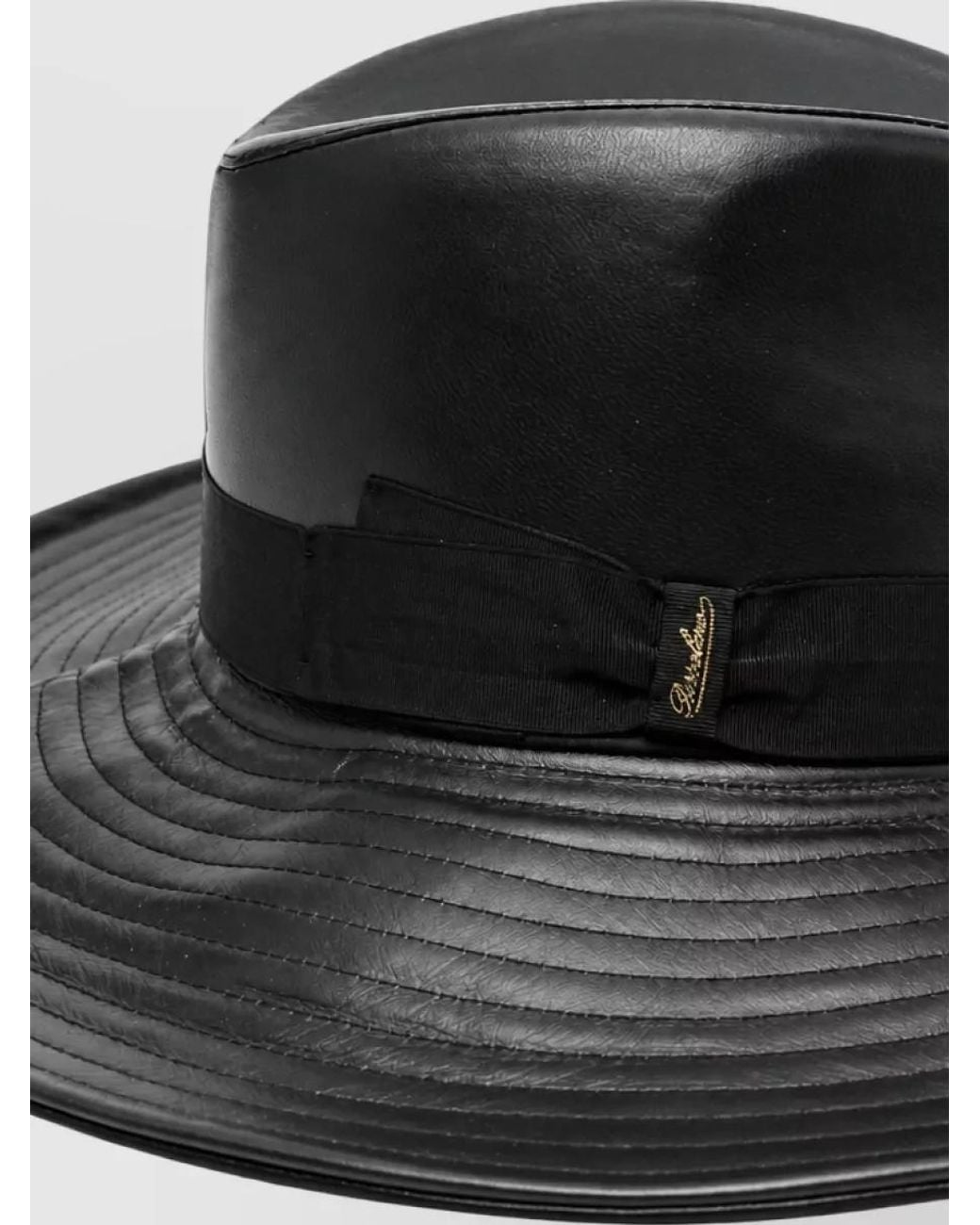 Borsalino Black Leather Wide Brim Hat