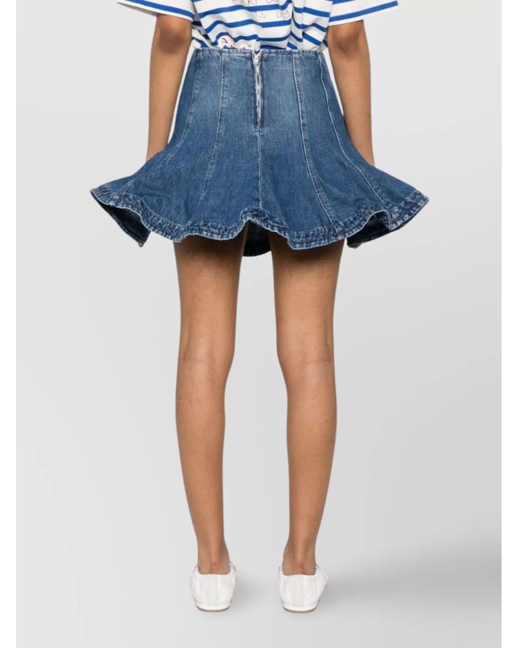 MSGM Blue Denim Paneled A-Line Skirt