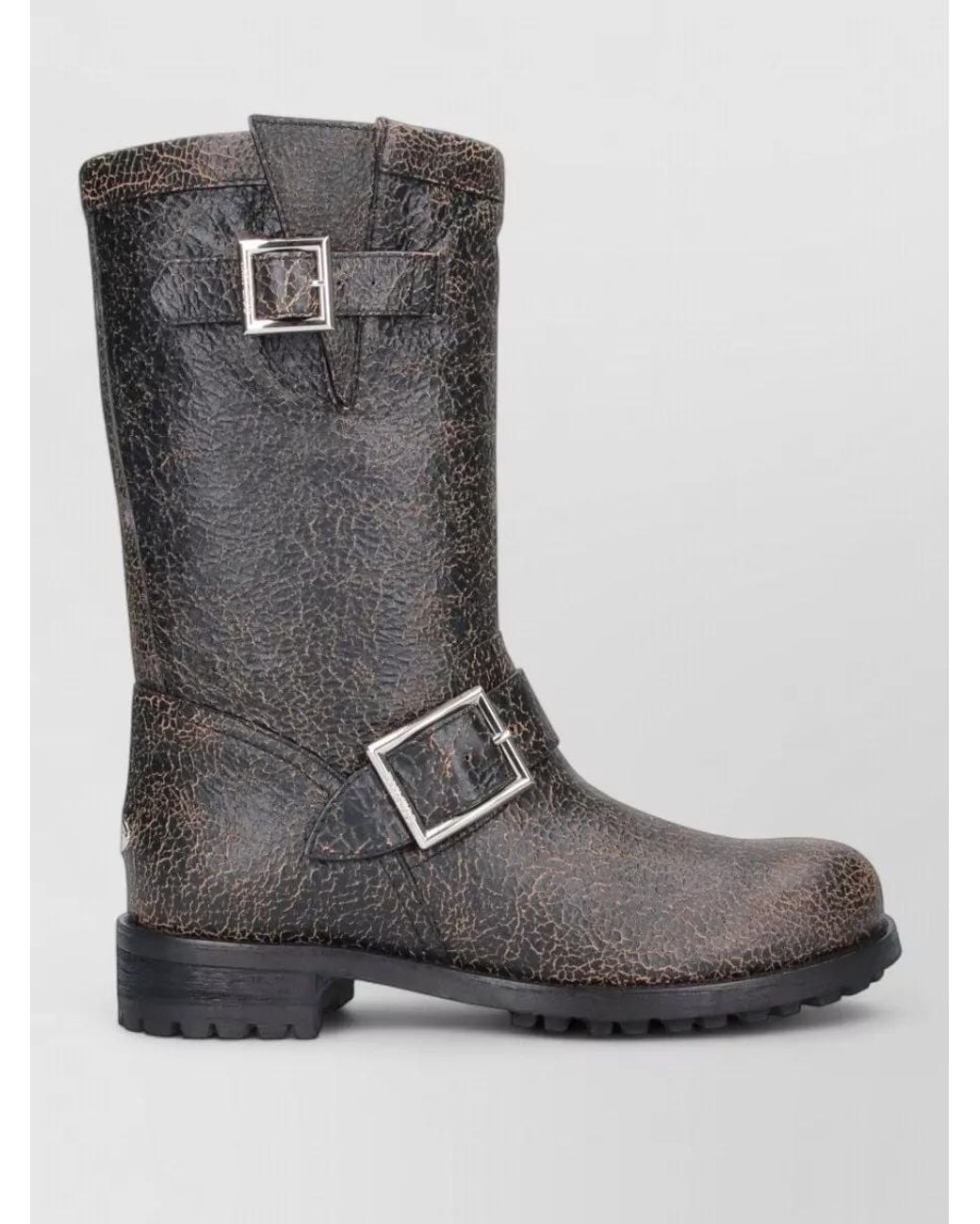 Jimmy Choo Black Leather Mid-Calf Biker Boots