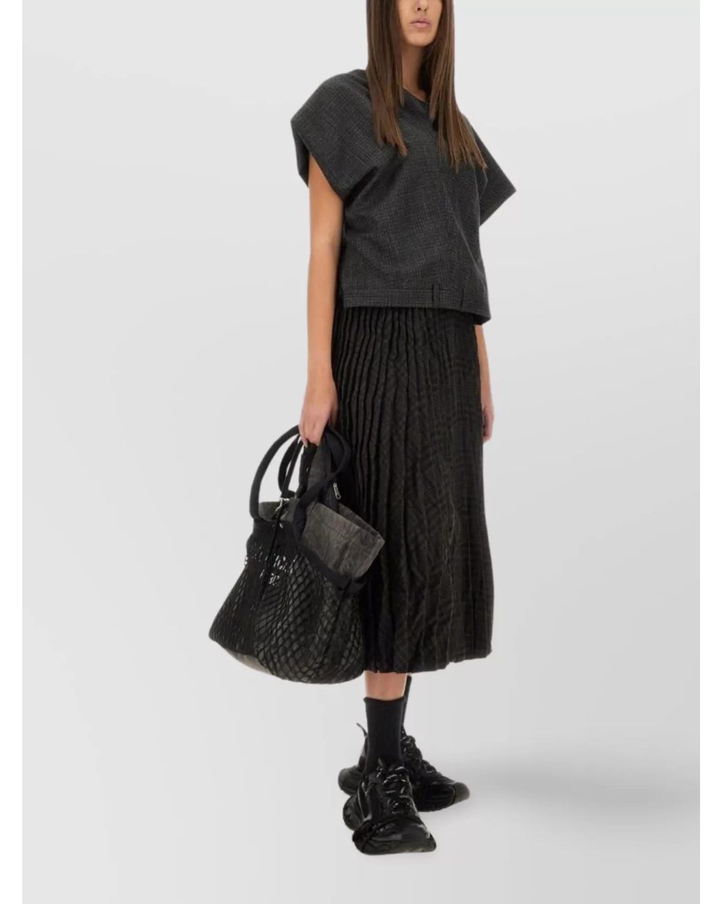 Balenciaga Black Wool Pleated Skirt