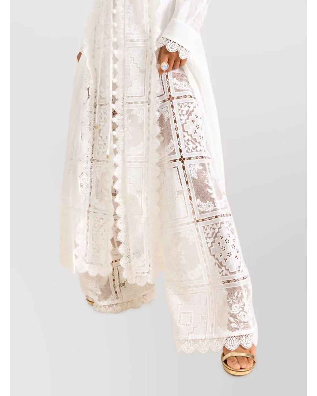 Zimmermann White Embroidered Wide-Leg Maxi Trousers