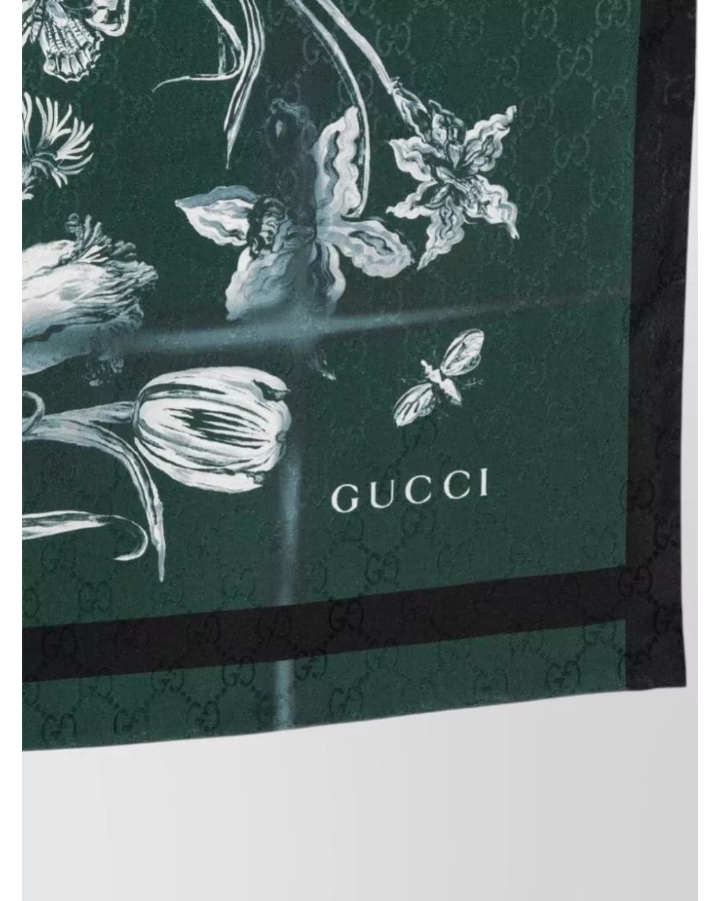 Gucci Green Silk Floral-Print Logo-Print Square Scarf
