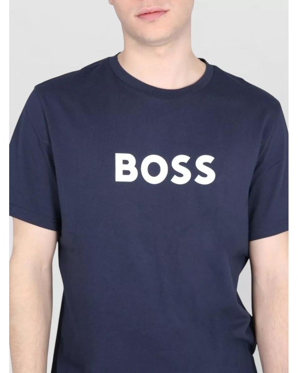 Boss Blue Cotton Regular-Fit Logo-Print T-Shirt for men