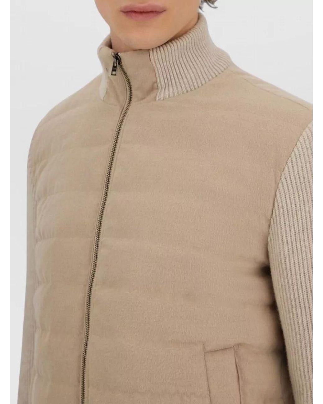 Herno Natural Down High Collar Long-Sleeve Ribbed Puffer Jacket for men