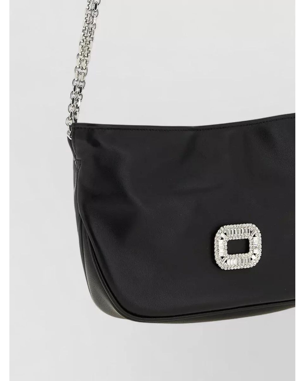 Roger Vivier Black Leather Crystal-Embellished Shoulder Bag