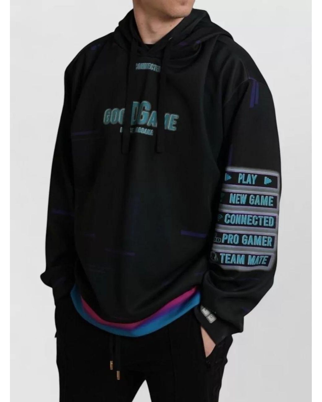 Dolce & Gabbana Black Logo Print Hooded Sweatshirt for men