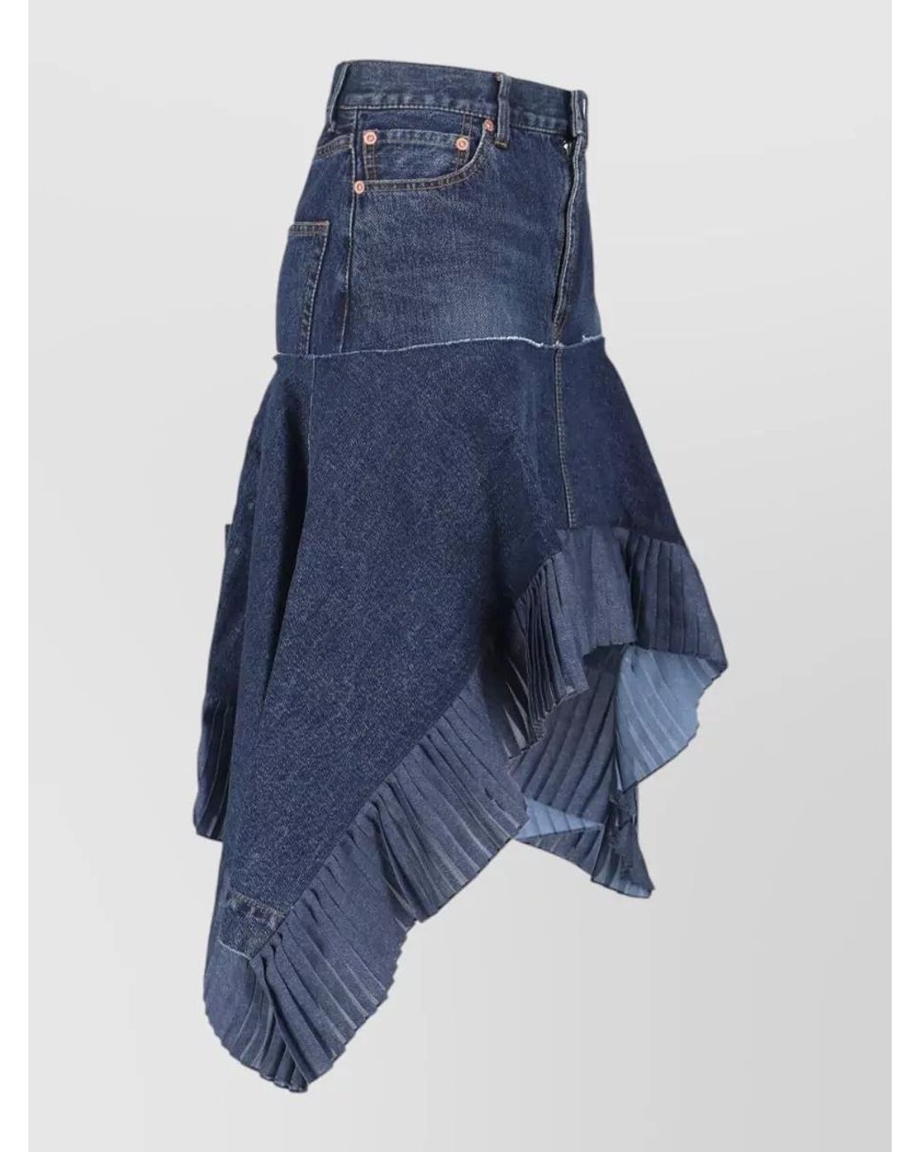 Sacai Blue Cotton Asymmetric Midi Skirt