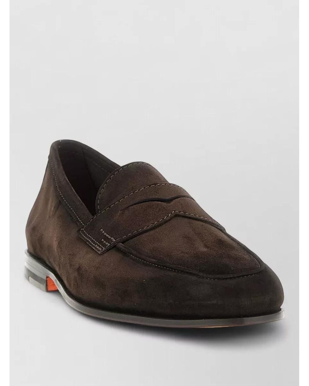 Santoni Brown Calfskin Leather Loafers for men