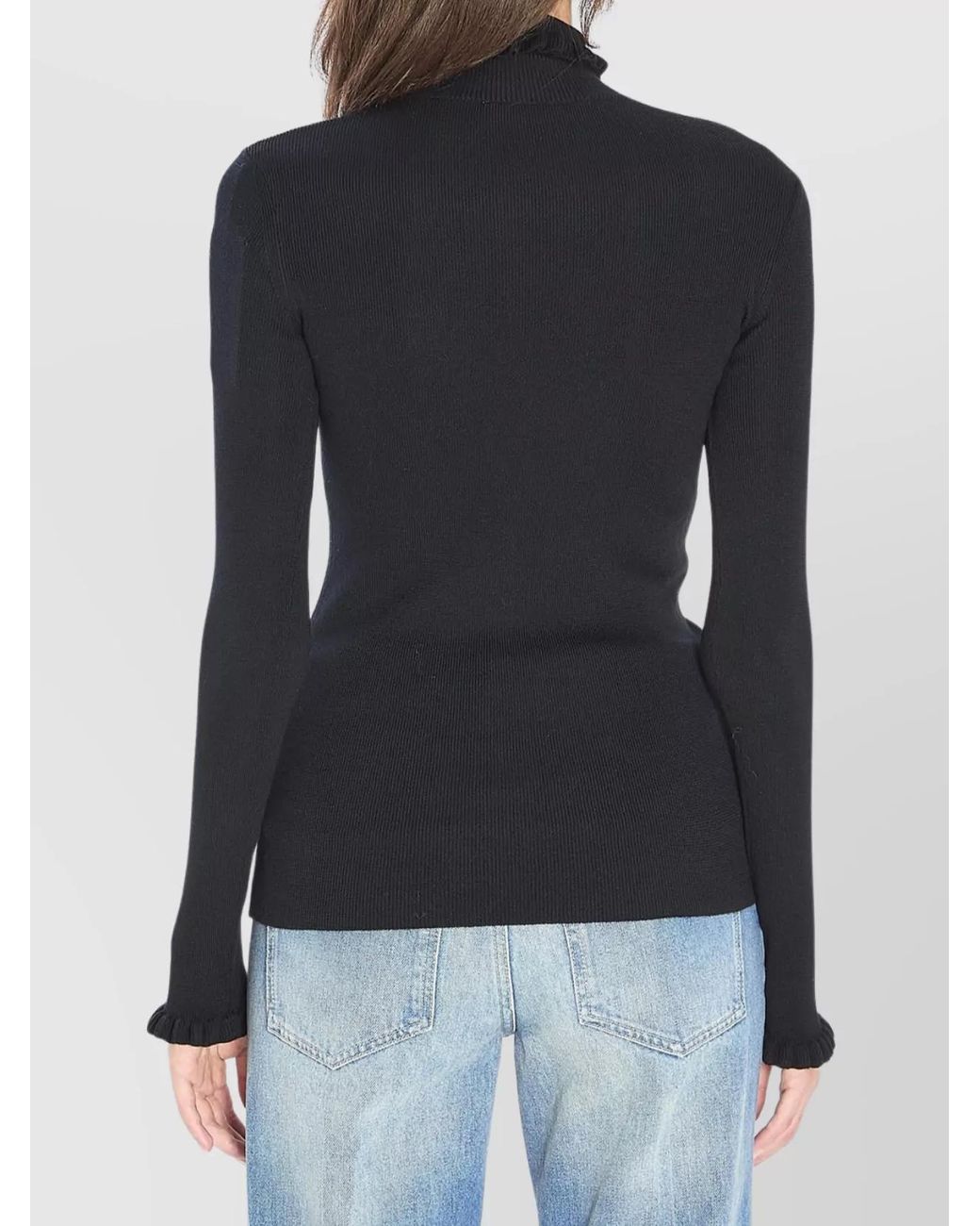 Valentino Garavani Black Virgin Wool Slim-Fit Ruffled Turtleneck Sweater