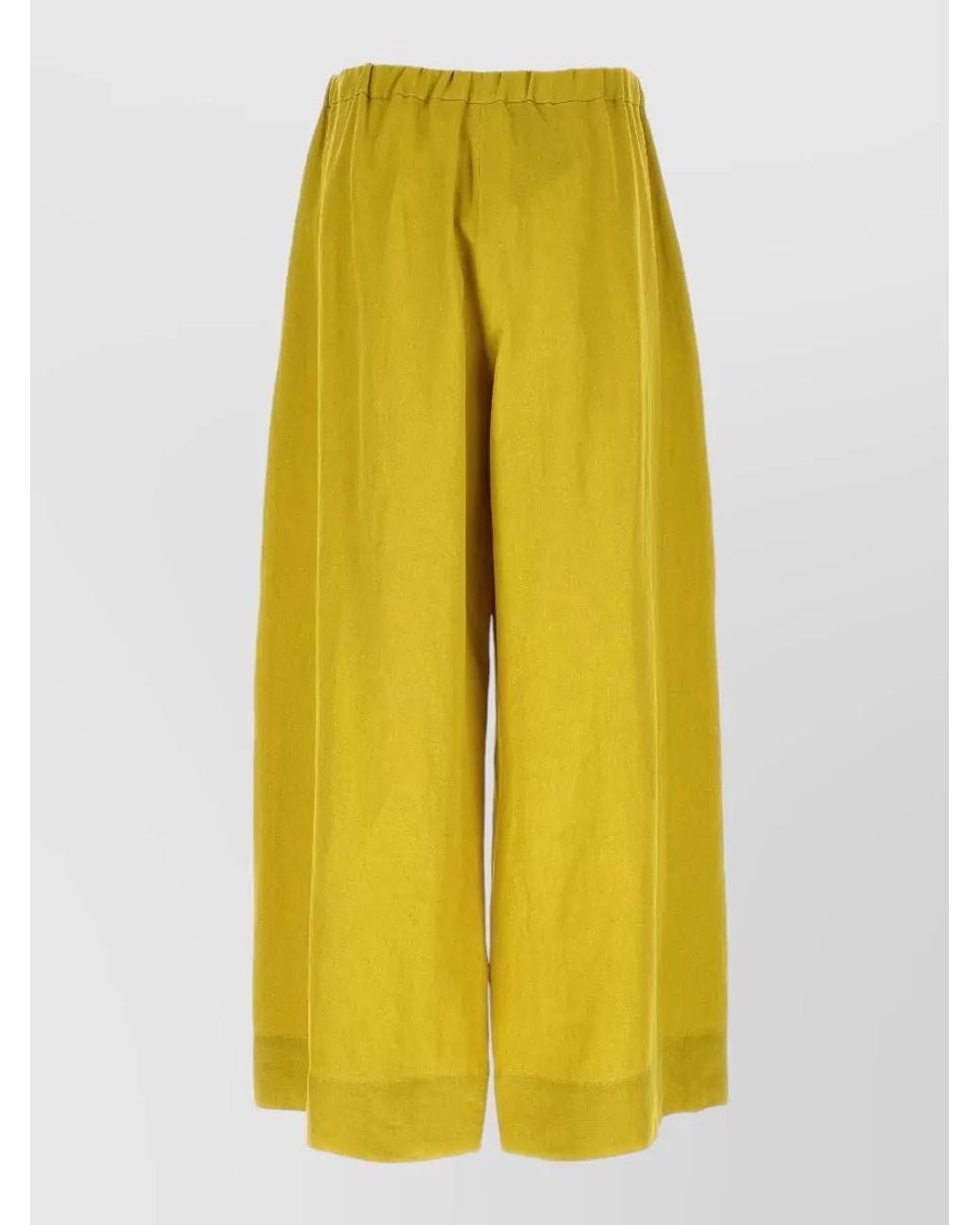 Max Mara Yellow Linen Cropped Wide-Leg Shorts