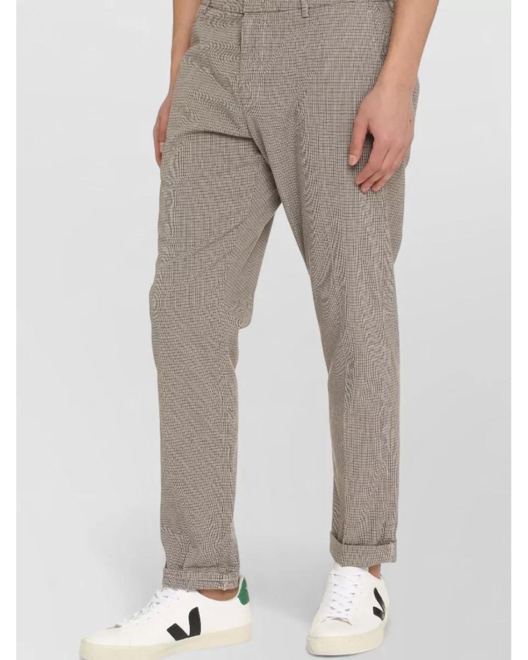 Dondup Gray Prince-Of-Wales Checked Straight-Leg Trousers for men
