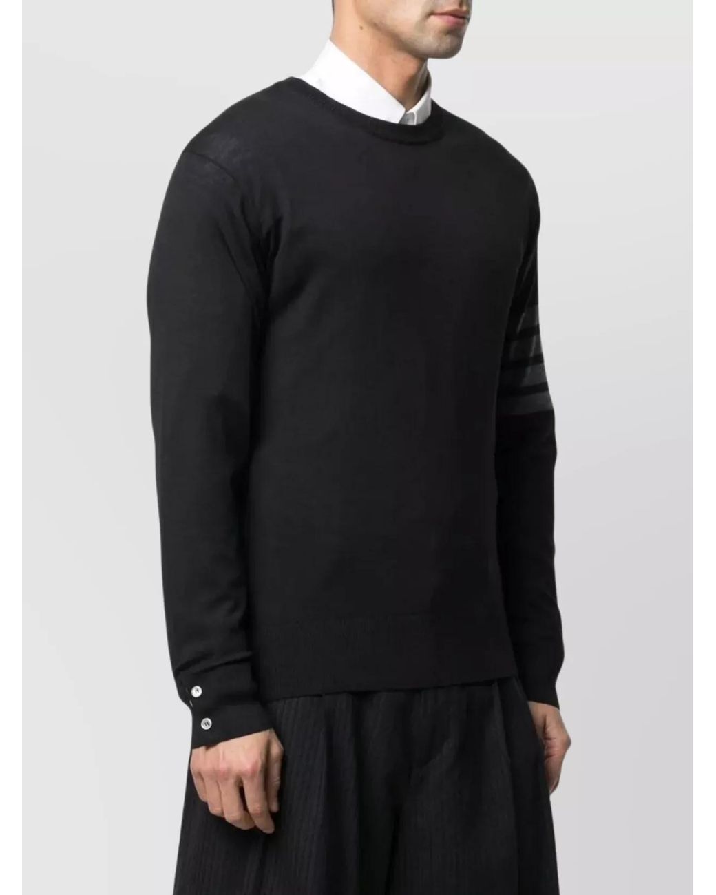 Thom Browne Black Fine-Knit Wool-Bar Crew-Neck Jumper for men