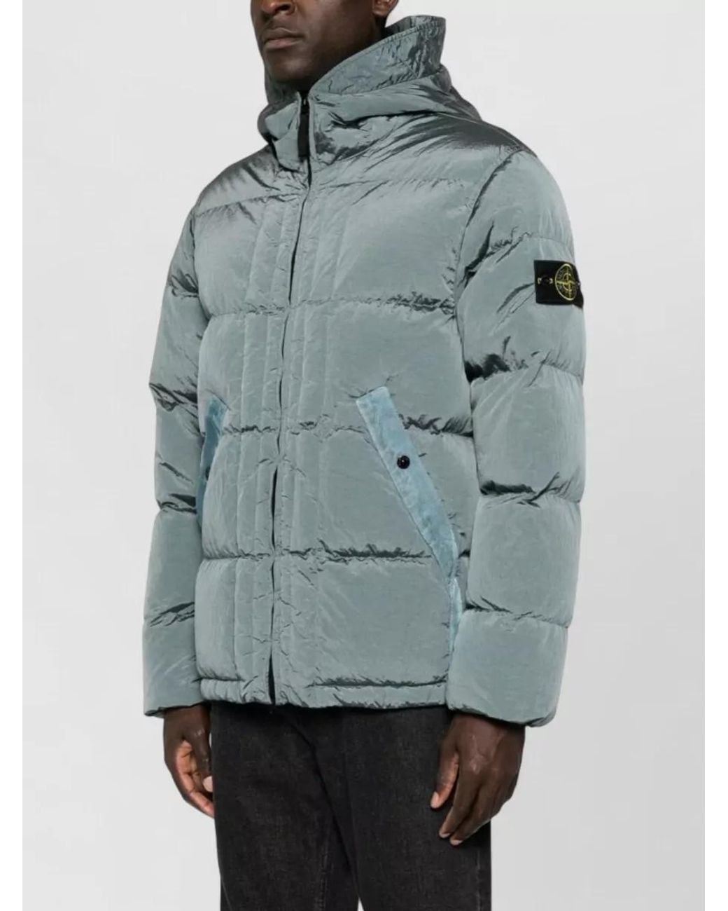 Stone Island Blue Nylon Hooded Puffer Jacket for men