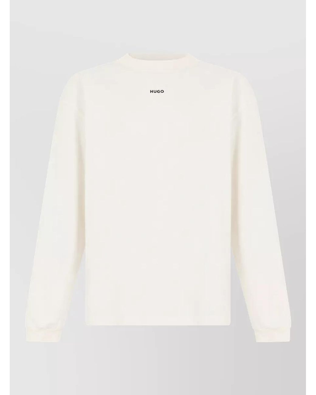 Boss White Cotton Crewneck Sweater for men