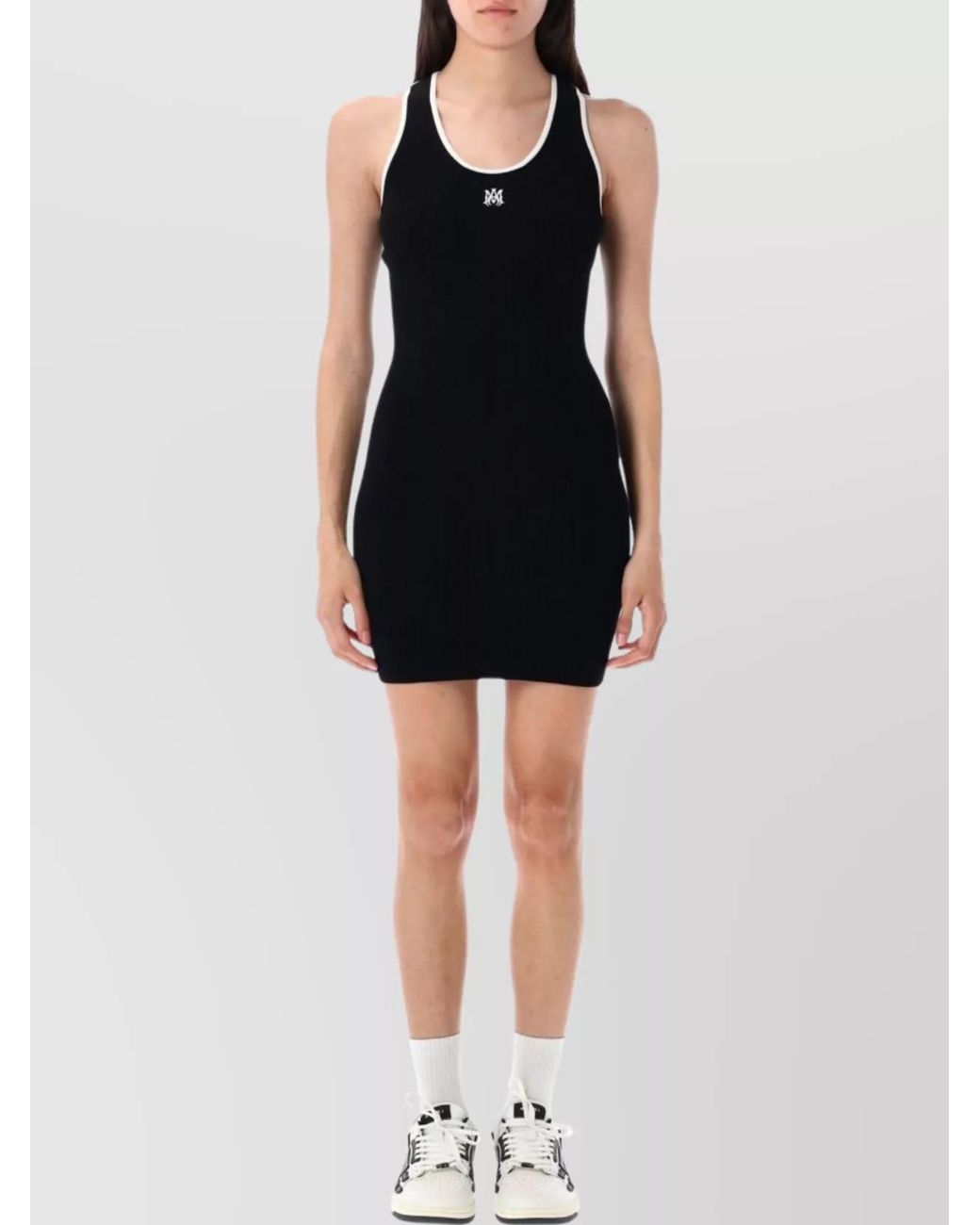 Amiri Black Ribbed Sleeveless Scoop Neck Mini Dress