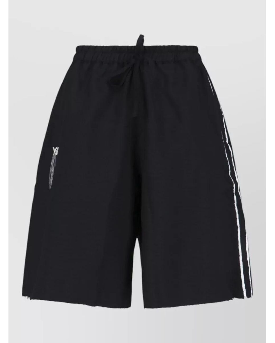 Y-3 Black Elastic Waist Shorts Side Stripe Design