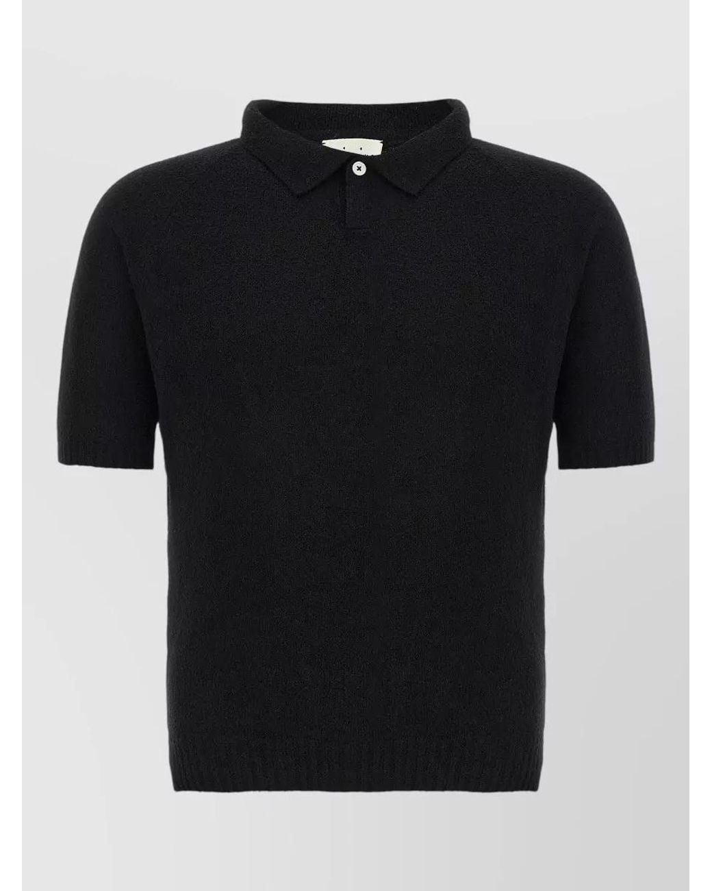Ma'ry'ya Black Bouclé Cotton Short-Sleeve Polo Shirt for men