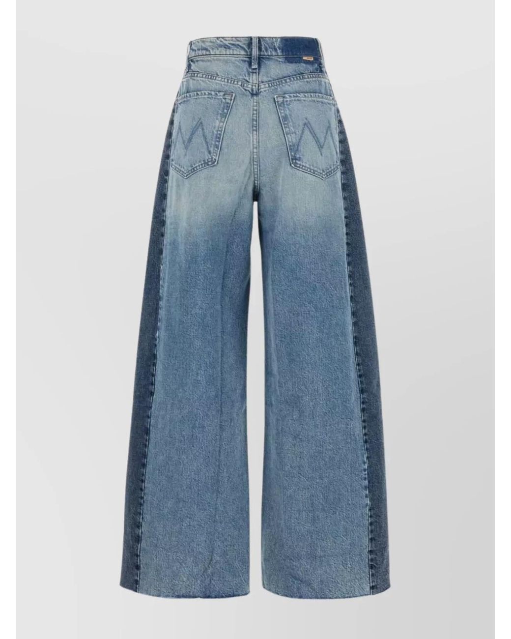 Mother Blue Two-Tone Denim Wide-Leg Jeans