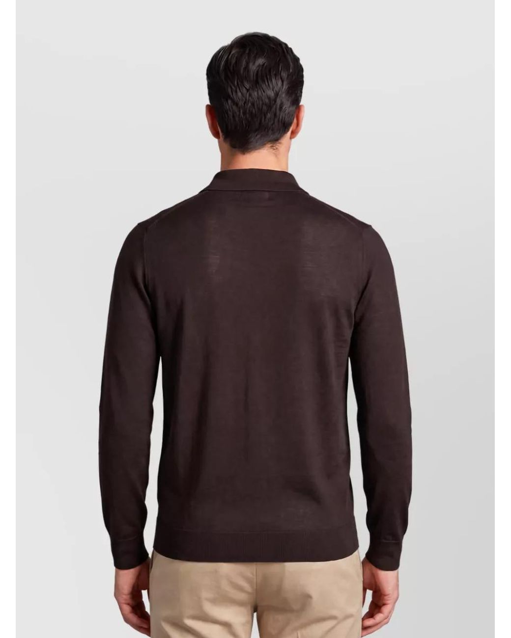 John Smedley Black Merino Wool Long-Sleeve Polo Shirt for men