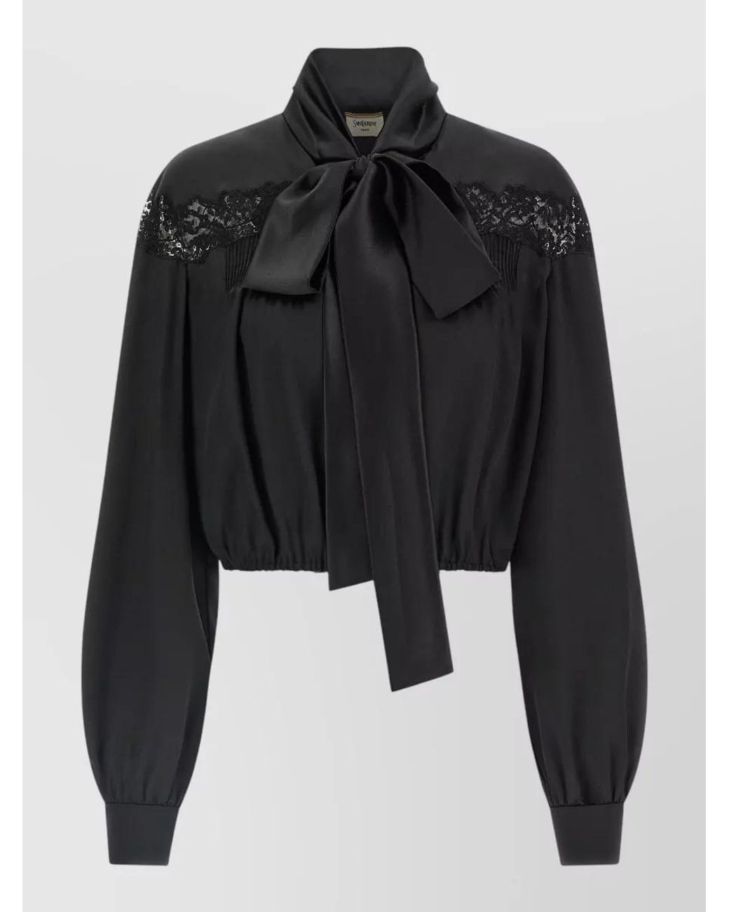 Saint Laurent Black Silk Lace Cropped Blouse