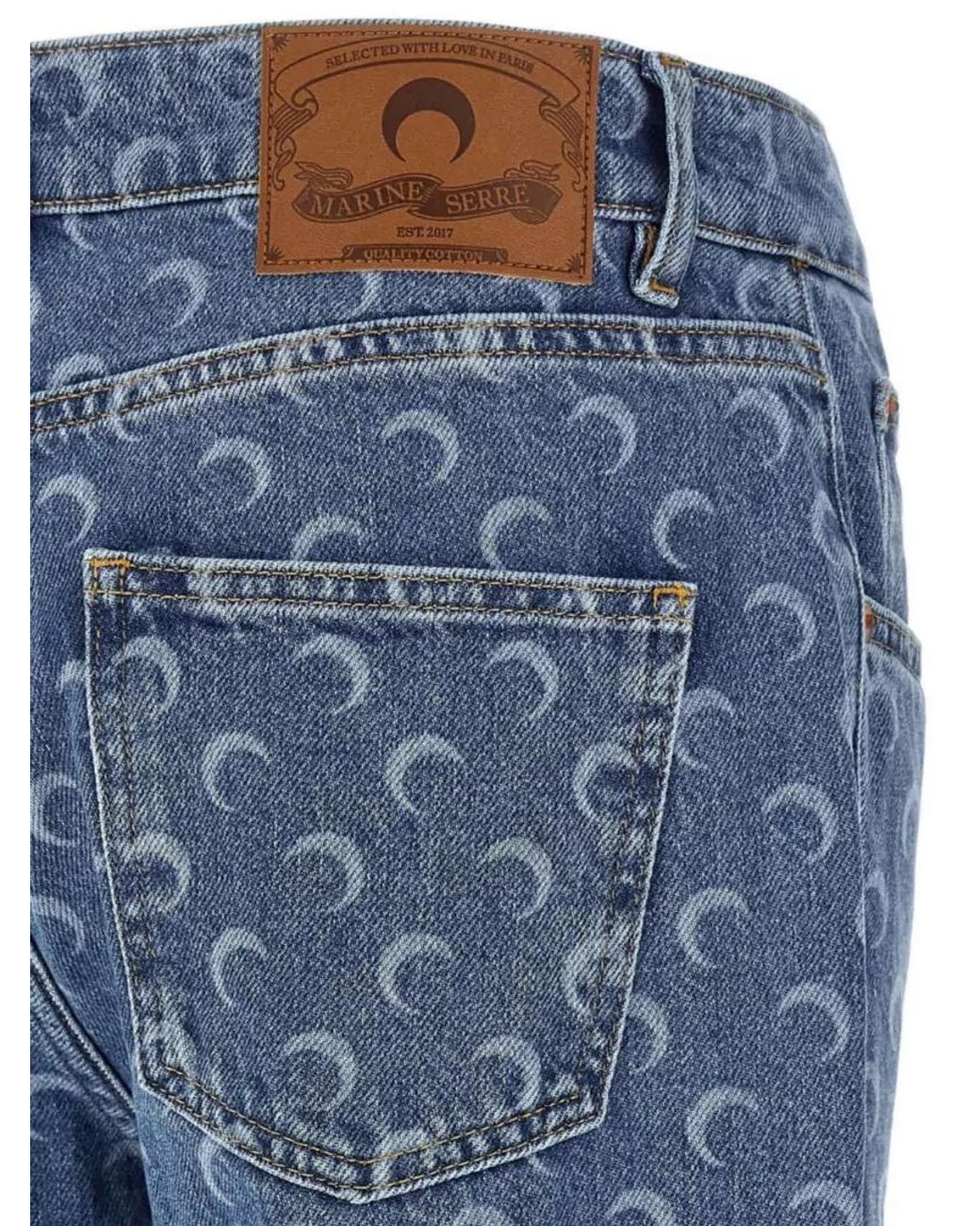 MARINE SERRE Blue Printed Denim Straight-Leg Jeans
