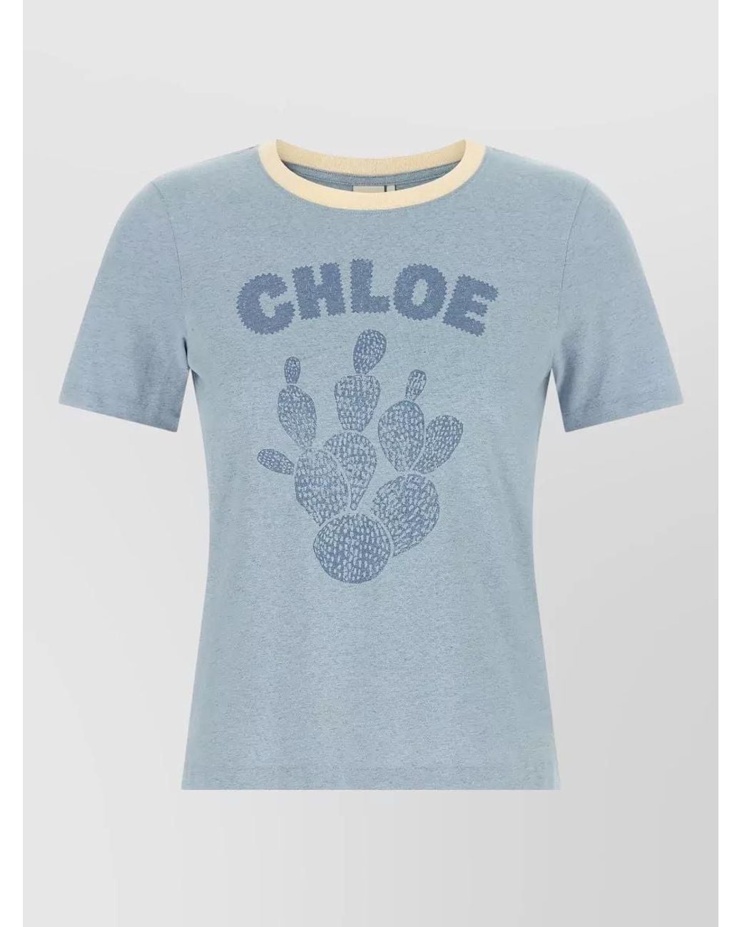 Chloé Blue Cotton Logo Print T-Shirt