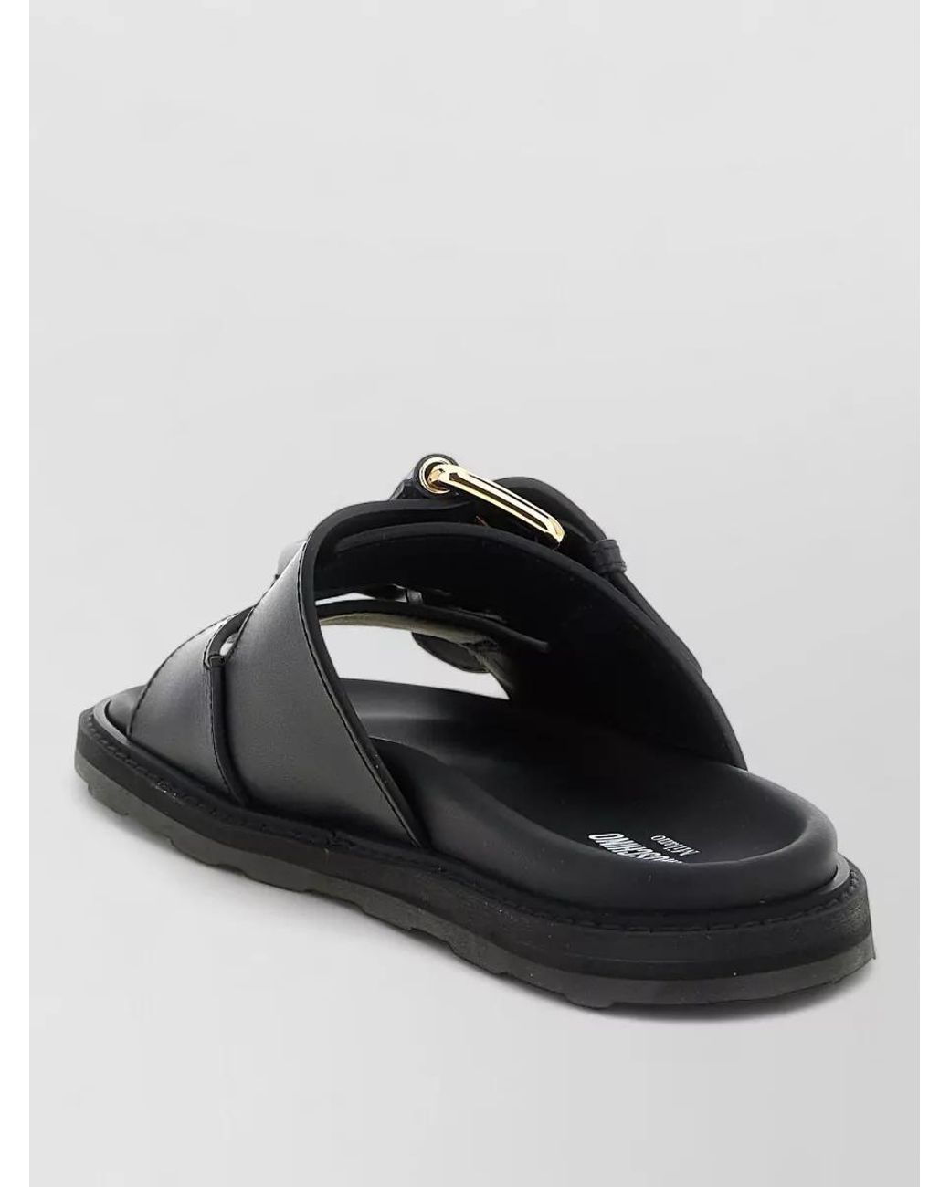 Moschino Black Leather Double Strap Sandals