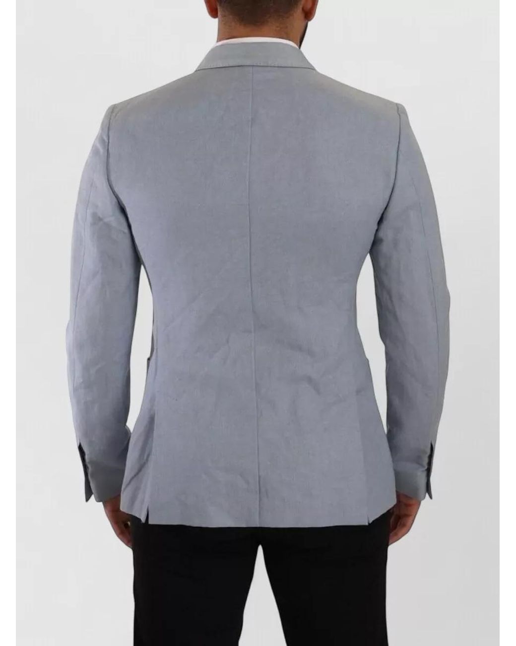 Dolce & Gabbana Gray Linen Slim-Fit Double-Breasted Blazer for men